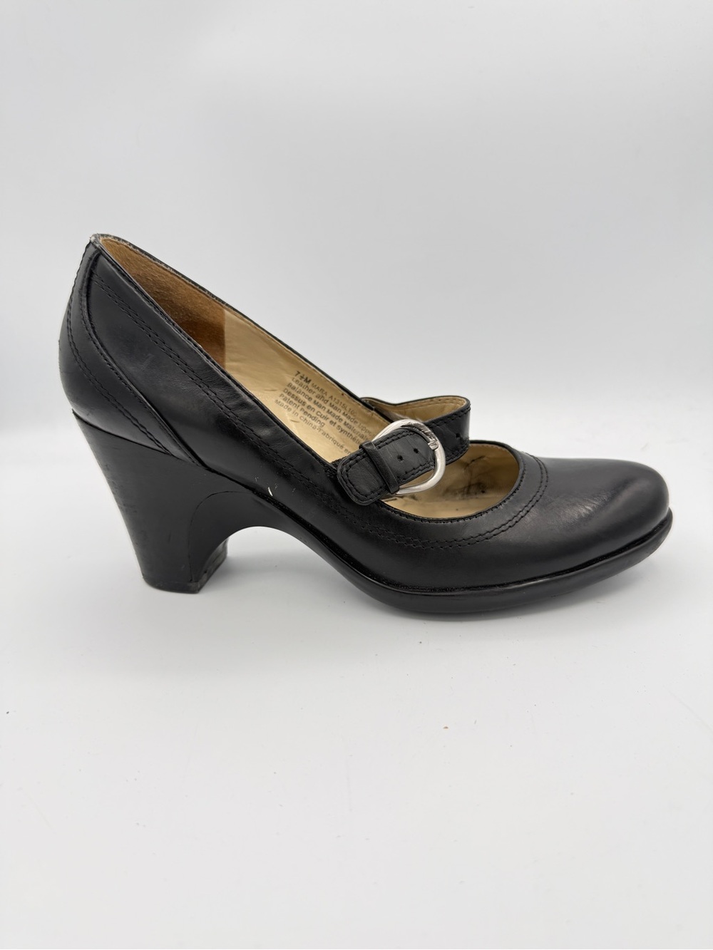 Naturalizer Mara Black Leather Mary Jane Wedges Academia Preppy Twee 7.5